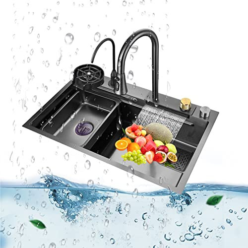 Évier De Cuisine En Acier Inoxydable, Évier Autoportant En Acier Inoxydable, Evier Multifonction, Evier Inox Professionnel 304, Evier Avec Rince Verre, Pour Restaurant, Cuisine, Buanderie (Color : Bl