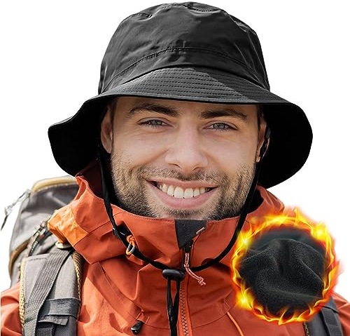 Comhats wasserdichte Winter-Fischerhüte für Herren und Damen, warme Fleece-gefütterte Regenhüte zum Wandern, Angeln und für kaltes Wetter im Freien, Winddicht, L/XL, Schwarz