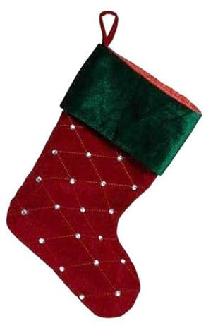 Top Sale Plüsch-Weihnachtsstrumpf mit roten und grünen Strasssteinen, Samt-Effekt, 40 cm x 25 cm