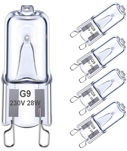Brantoo Halogen G9 Oven lamp 28W 230V GU9 Oven Light Bulb, Clear Capsule dimmable Light Bulbs Warm White 2700K for ovens and Microwave Light Bulb Applications 350°C Heat Tolerant Light Bulbs 5-Pack