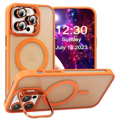 CasurvivePro Magnetische Hülle, Kameraschutz mit Ständer für iPhone 12 Pro, [kompatibel mit MagSafe], Matte, schlanke, stoßfeste Schutzhülle für iPhone 12 Pro, Orange