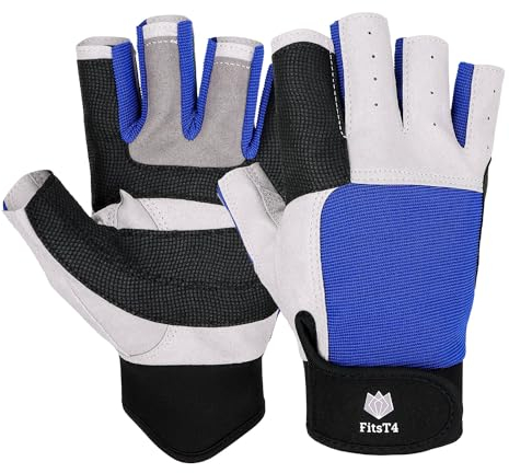 FitsT4 Sports Guanti da vela con dita a 3/4 e impugnatura, ideali per vela, yachting, pagaia, kayak, pesca, gommoni, sport acquatici, per uomini e donne