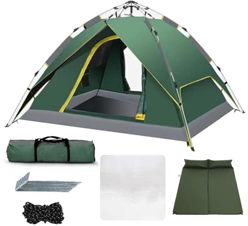 NRNQMTFZ Camping Zelt Automatisches Sofortzelt 3-4 Personen Pop Up Zelt, Doppelschicht Wasserdicht & Winddichte Ultraleichte Kuppelzelt, für Strand, Outdoor, Reisen(B,Green)