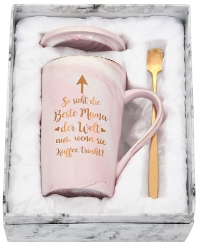 Joymaking Kaffeetasse Geschenk für Mama - Muttertag, Weihnachten, Geburtstag - Von Kindern Mit Spruch: So Sieht Die Beste Mama Der Welt Aus, Wenn Sie Kaffee Trinkt, Rosa 400ml
