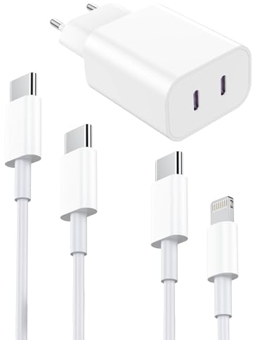 Chargeur pour iPhone,2 Ports 20W USB C Chargeur Rapide avec USB C Câble et Lightning Câble,PD 3.0 Type C Chargeur Compatible avec iPhone 15/14/13/12/11/SE/XS Max/X/8/iPad,Samsung etc