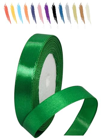 Grün 15mm Satinband 23 Meter, Polyesterband, verschönern Sie Ihre Bastelarbeiten und Feiern, ideal für Geschenkverpackungen, Dekorationen, Hochzeitsautoband, Bänder zum Basteln