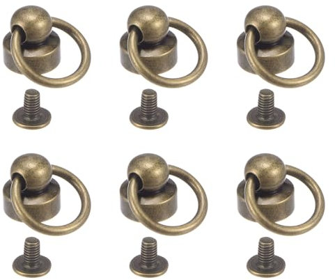 sourcing map 6pcs O Ring Brass Round Head Rivets Studs 9mm Metal Rivets Fasteners with Screw and Pull Ring for DIY Leather Craft Purse Mobile Case Handbag, Bronze