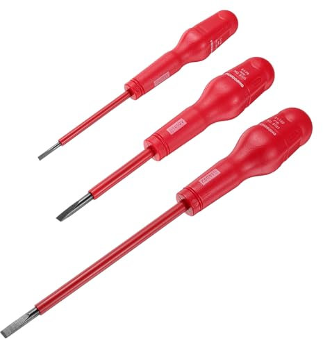 sourcing map 1000v Insulated Electrician Screwdriver 6x150mm 5x75mm 3x75mm CR-V Magnetic Slotted Flat Head Insulation Screwdrivers, Red