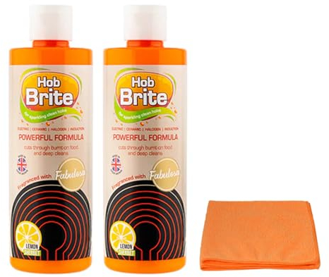 Hob Brite Hob Cleaner Lemon Sherbet (2X 250 ml), A Powerful Cream Formula for Electric, Ceramic, Halogen and Induction Cookers with Microfibre Cleaning Cloth