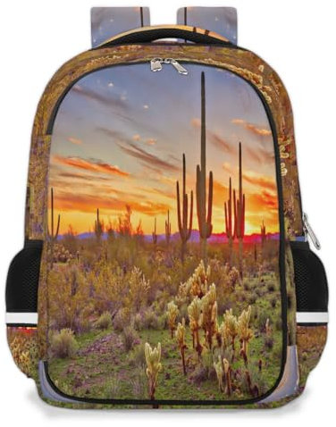 Sunset Saguaros Kaktus-Rucksack, Multifunktions-Rucksack, tropischer Kaktus-Rucksack, Schule, Büchertasche, Wandern, Reisen, lässiger Laptop-Tagesrucksack, Taschen für Jungen, Mädchen, Männer, Frauen,