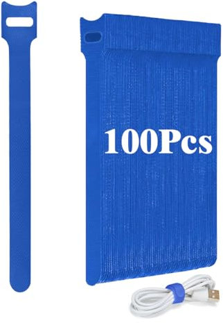 Ruayia Klettband Selbstklebend Kabelbinder 100 Stück, Wiederverwendbare Kabelbinder 12 * 150mm Ladekabel Hook & Loop Tape Kabel klettkabelbinder - Blau