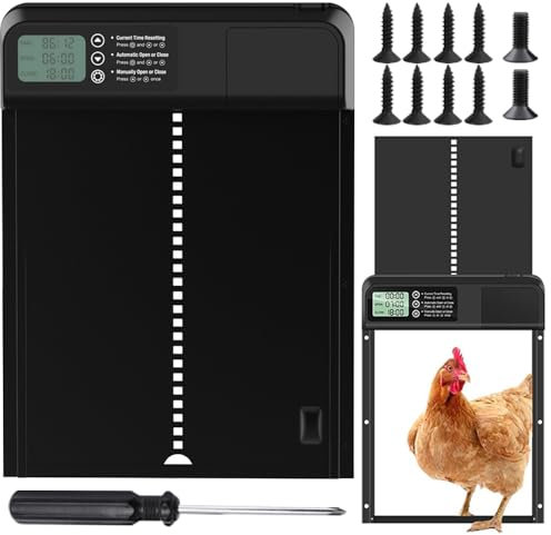 CLIUNT Automatische Hühnerklappe, Automatisch Hühnertür, Automatische Hühnerstalltür, Türöffner Hühnerstall, für Sichere Hühneraufzucht, Batteriebetrieben, 33 x 24 x 5.5 cm