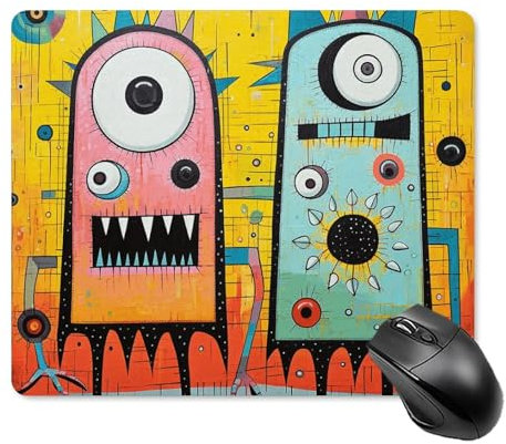 Quadratisches Mauspad mit zwei Monstern, mit rutschfester Gummiunterseite, leicht gleitend, personalisiertes Tastatur-Pad, Gaming-Mauspad, Schreibtisch-Schutzmatte für Laptop, Büro, Zuhause, 18 x 22
