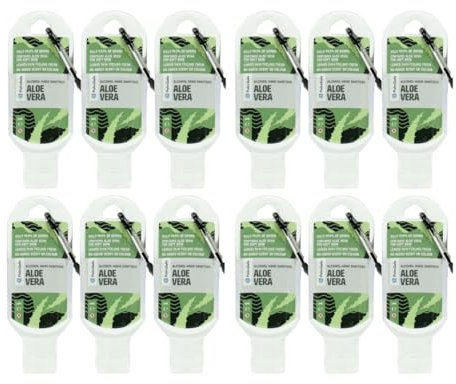 Palm Safe Aloe Vera 12 Pack 60ml Anti Bacterial Premium Hand Sanitiser Travel Size Refillable Clip Bottle Quick Drying Non Sticky Extra Moisturising Kills 99.9% of Viruses and Bacteria
