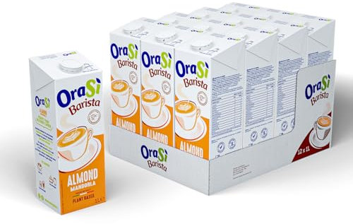 OraSì Barista Almond bevanda di mandorla (1 litro, 12 unità) - Alternativa vegetale al latte con mandorle italiane - Senza glutine - Per cappuccini schiumosi e dieta vegana - Gusto fresco di mandorla