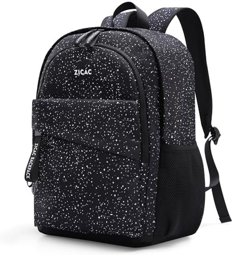 Zicac Rucksack Herren & Damen,Casual Laptop Rucksack mit 16 Laptopfach, Leichter Schulrucksack Schüler Studenten, Daypack Reiserucksack für Uni Schule Geschäftsreise Reisen, Schwarz