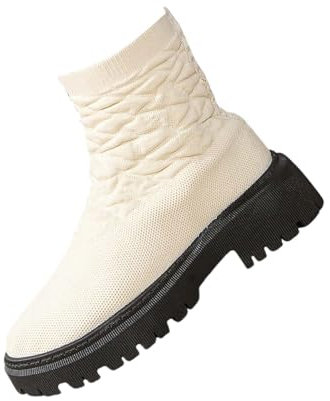 Stivali corti da donna alla moda Fly Weave con suola spessa in rete tacco corto a metà polpaccio stivali da vino per le donne polpaccio largo, bianco, 39.5 EU