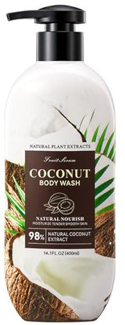Coconut Body Wash - Gel de ducha hidratante natural e hidratante para piel suave, 400 ml SNh79 (blanco, 21 x 8)