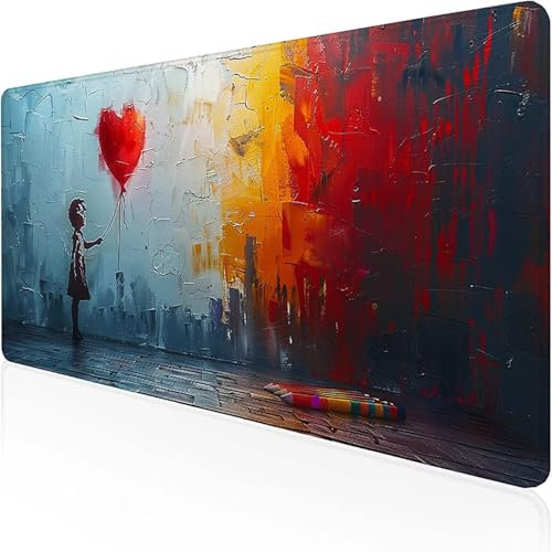 Mauspad Ballon Mousepad XXL 700 x 300 mmRot Gaming Mauspad with Stitched Edges Wasserdicht rutschfest Maus Pad für Bürozubehör Laptop Verbessert Präzision und Geschwindigkei, Geschenke für Männer Q-1