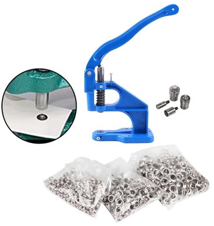 Macchina per occhielli a pressione manuale con 3 set di fustelle e 1500 occhielli - Strumento di fissaggio a scatto per tessuto, pelle, carta, striscioni e altro ancora