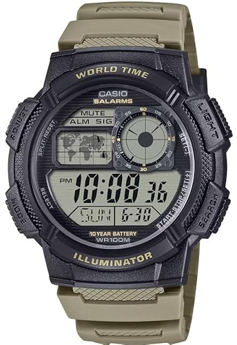Casio AE-1000W Serie | Herren-Digitaluhr | Schwarz/Grau | 100M WR | Weltzeit | Multizeitanzeige | Countdown-Timer | Stoppuhr | LED-Hintergrundbeleuchtung | automatischer Kalender | 5 Alarme | 10 Jahre