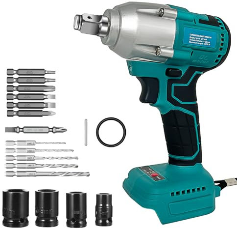 Cordless Impact Wrench for Makita 18V Battery,Max Torque 520N.m,1/2 Inch Chuck, with 16pcs Accessories,for Family Car,Pickup Truck(No Battery)