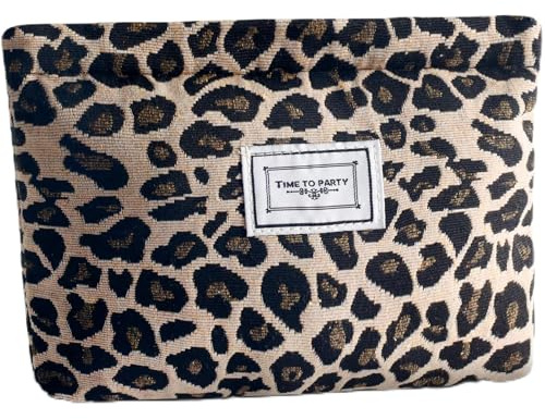 ZLFSRQ Leopard Makeup Bag Cute Cosmetic Bags for Women Cheetah Makeup Bag Canvas Large Capacity Travel Toiletry Bags Aesthetic Cosmetic Pouch for Purse Portable Zipper Skincare Storage Organizer