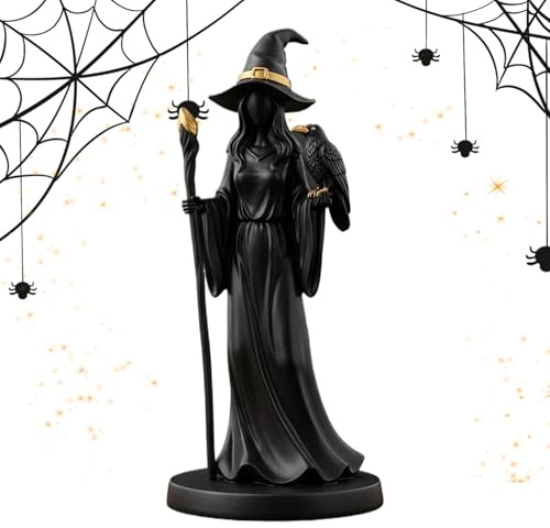 Tuxxjzm Hexenskulptur, Kunstharz, für drinnen und draußen, dunkle Fantasie-Ornament, Retro-Magier-Dekoration für Bücherregal, Schreibtisch, Tisch, Desktop-Kaminsims