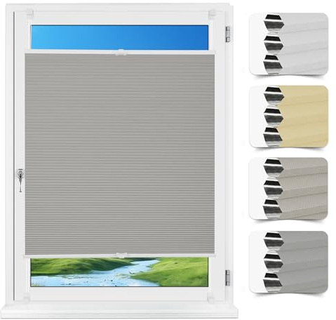 Allesin Wabenplissee ohne Bohren Klemmfix Thermo Verdunklungsplissee 70x120cm(BxH) Grau | 100% Verdunkelnd & Sicht- & Schallschutz | Für Schlafzimmer, Wohnzimmer, Kinderzimmer, Fenster & Tür