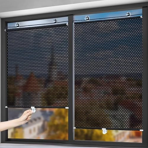 2er-Pack Verdunkelungsvorhang mit Saugnäpfen Saugnapf-Rollos Ohne Bohren Einziehbarer Fensterrollo Sonnenschutz Rollo UV-Schutz für Büro Auto,Sichtschutz