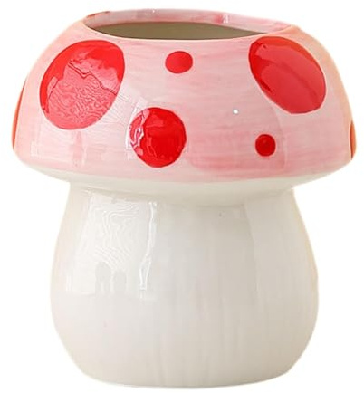 Amagogo Pot à pinceaux de Maquillage en céramique, Joli Porte-pinceaux de Maquillage, Pot à Crayons en Forme de Champignon pour Salle de Bain, Maison et, Rose