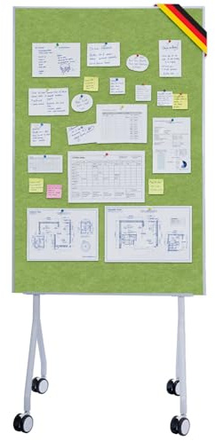OfficeMarshal Moderationwand Doppelseitig 80 x 120 cm Präsentationstafel mit feststellbaren Rollen - Filztafel Pinnwand - Stabiler Metallrahmen - Giant (Grün)