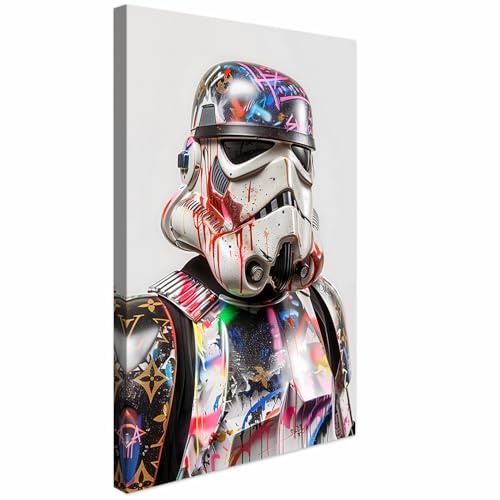 AREDE Bilder Wanddeko auf Leinwand Graffiti-Soldat Art Decor Wohnzimmer Deko Zimmer Wandbilder Modern Bild | 60 x 40 cm | Fertig zum aufhängen