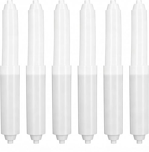 Funver 6pcs Spring Loaded Toilet Paper Holder Replacement Rods, 16cm Plastic Toilet Tissue Roll Insert Spindle Tube Bar with Adjustable Spring Mechanism for Standard Bathroom Fixtures (White)