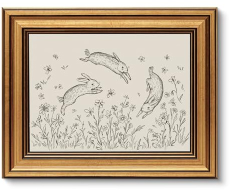 ARPEOTCY Vintage Goldener Rahmen Wandbilder Wohnzimmer, Wanddeko mit, Leinwand Bilder Wandbilder für Wohnzimmer & Schlafzimmer, Drei Hasen 25.5L x 20.5W