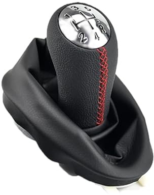 Twixral Auto-Schaltknauf 5-Gang-Schaltknauf aus Leder für mit Schaltsack für Renault für Clio 2 II,für Megane 2 II und für Kangoo(Red stitching suit)