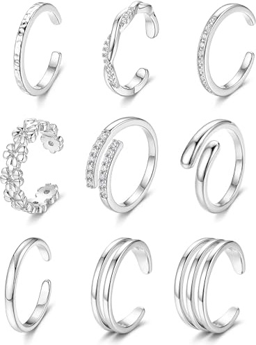 KRFY 14K Riempito Piedi Dita Anelli per Donna Regolabile Aperto Piedi Dita Anelli Set Carino CZ Fiore Minimalista Anelli Coda Spiaggia Estate Piedi Gioielli Argento Oro-S