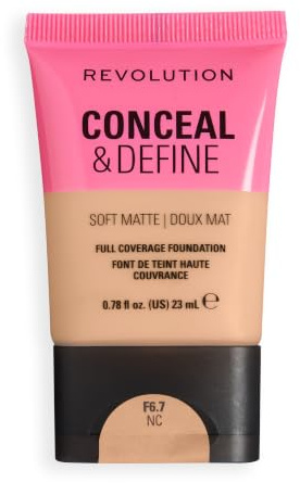 Revolution Conceal & Define Soft Matte Tube Foundation, F6.7NC | Volle Deckkraft, Mattes Finish, Vegan & Tierversuchsfrei, Kühle Hauttöne, 23ml