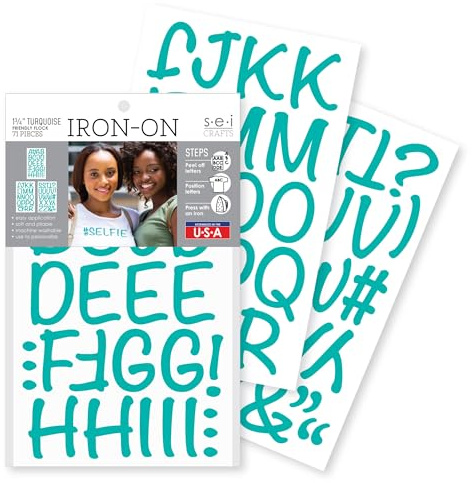 Sei 1 3/4-inch Friendly Flock Letters Iron-on Transfer, Turquoise, 3-Sheet
