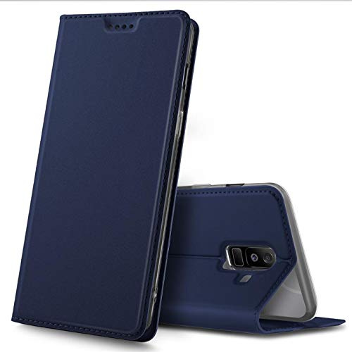 Verco Flip Cover für Samsung Galaxy A6 Plus Hülle Book Case, Blau | Premium Handy Flip Cover, Ultra Flach, metallic Look, langlebige Klapphülle, klappbar, Magnetverschluss