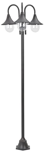 vidaXL Lampione da Giardino E27 Alluminio 3 Lampade Bronzo Luce da Esterno