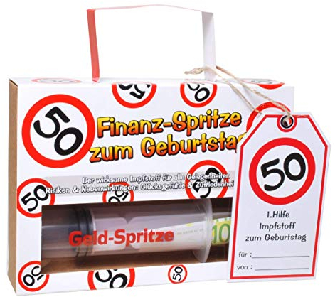 Finanzspritze Deko Spritze zum Befüllen mit Geld zum 50. Geburtstag