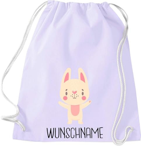 Kleckerliese Kinder Turnbeutel Schule Kindergarten Rucksack Tasche Tiermotiv personalisiert Name Tiere Hase Häschen, lavendel