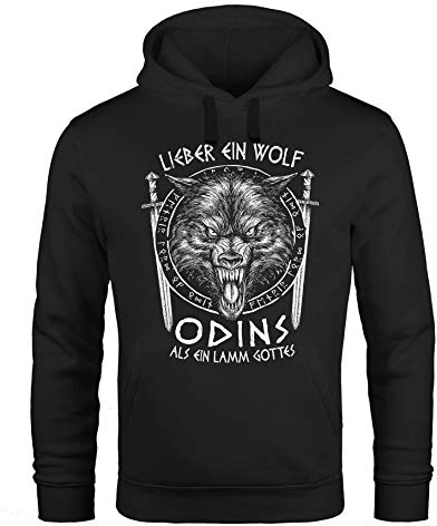 Neverless® Hoodie Herren Lieber EIN Wolf Odins als EIN Lamm Gottes nordische Mythologie Wikinger Print Aufdruck schwarz 5XL