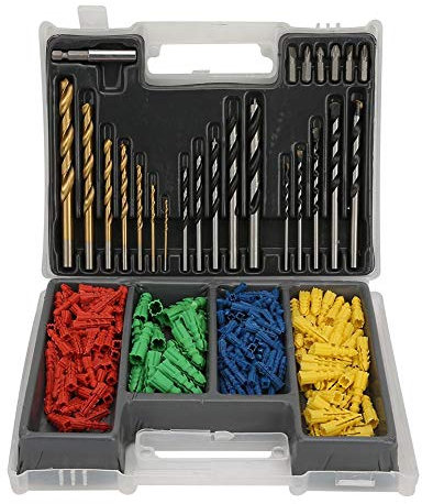 Electric Drill-300Pcs High Rate Steel Twisted Drill Impact Wood Drill Bit Plastic Expansion Tube Set