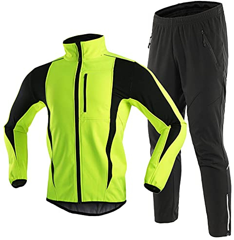 TDHLW Thermo Fahrradbekleidung Langarm Set Herren Winter Outdoor Windjacke Thermo Fleece Fahrradjacke Wasserdicht Atmungsaktiv Winddicht Regenjacke Fahrrad Mantel Hosen