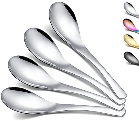Kyraton Suppenlöffel, 4 Stück, Edelstahl, dick, schwer, Tischlöffel, asiatisch, chinesisch, japanisch, Löffel-Set für Müsli, Ramen, spülmaschinenfest