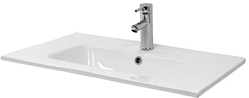 ML-Design Lavabo en Céramique Blanc, 71x16,5x46 cm, Rectangulaire, Vasque à Poser Moderne, Lavabo de Comptoir Élégant, Lavabo à Encastrer avec Trou pour Robinet et Trop-plein pour Salle de Bain