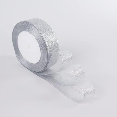 Vsosfiza 2 Rollen Silber Geschenkband, Silber Schleifenband, Silber Breit Band Rolle Organzaband (2cm/25Yards)