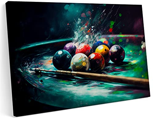 Printonia Bilder Leinwandbild 120x80cm Billard Billardtisch Galle Sport Pub Club Abstrakte Kunst Art Neon Grafitti